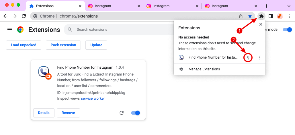IGPhoneExport chrome extension install pin